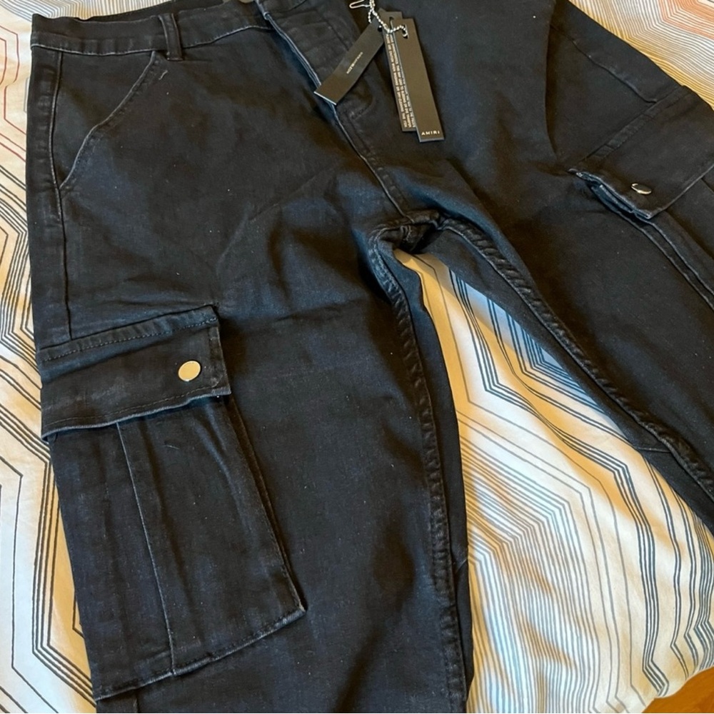AMIRI Black Pants with Silver Button Details